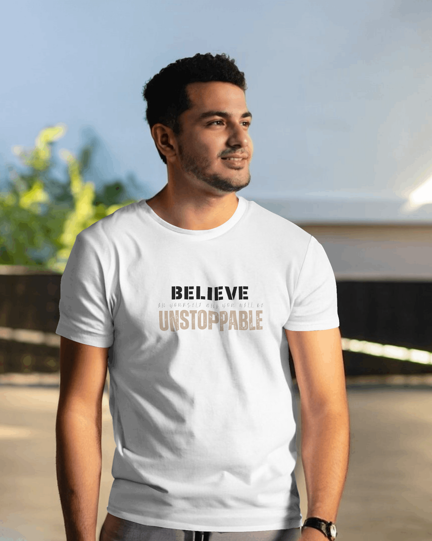 Believe-Unstoppable White Regular T-Shirt